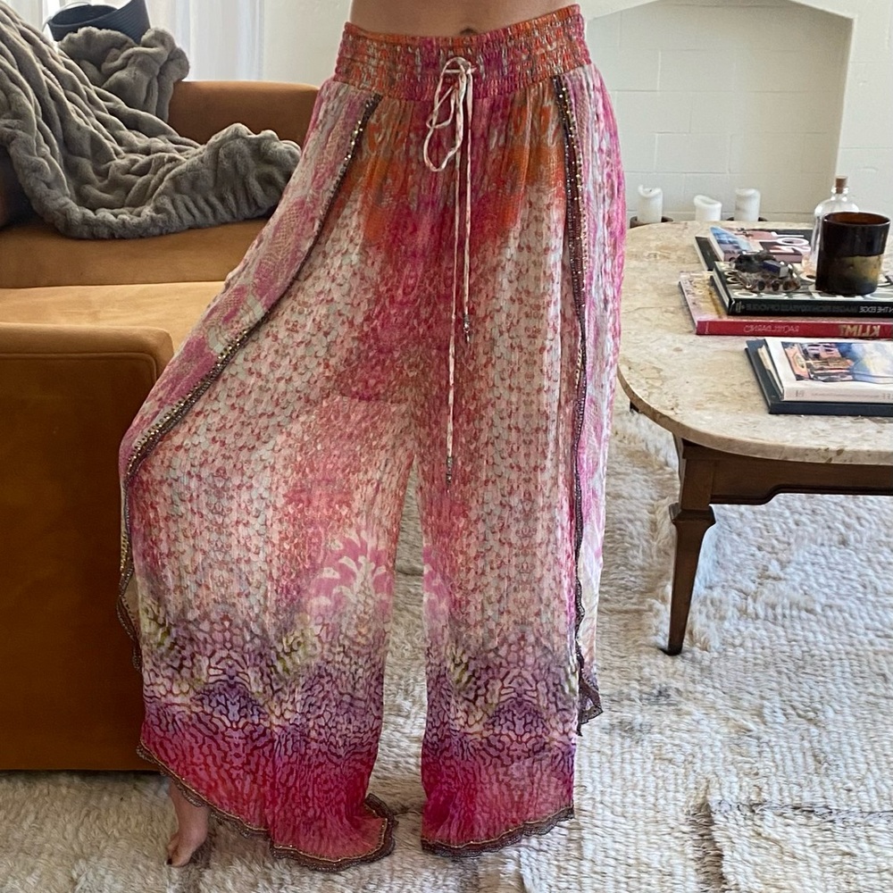 Camilla, printed silk beaded culottes